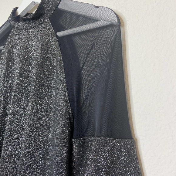 BCBGeneration Tiered Sleeve Mesh Panel Black Metallic Sparkle Dress XS NWT - Picture 4 of 11
